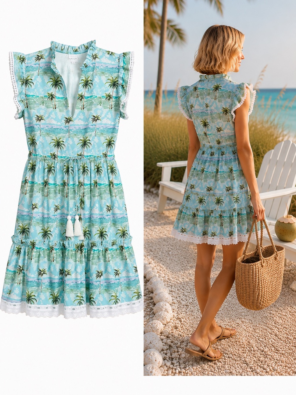 Charleston Shoe Company Garrott Dress XS Palm Paradisio 100% Cotton Resort Lined